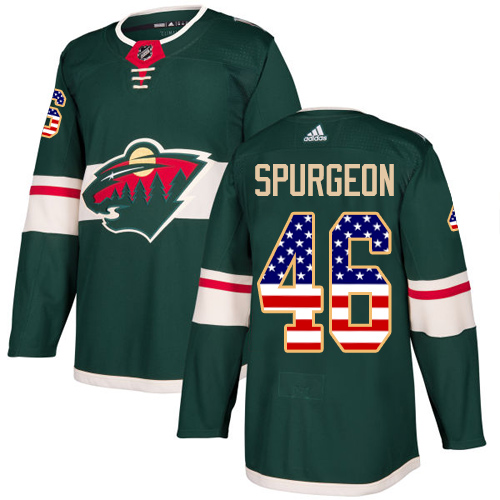 Adidas Wild #46 Jared Spurgeon Green Home Authentic USA Flag Stitched Youth NHL Jersey